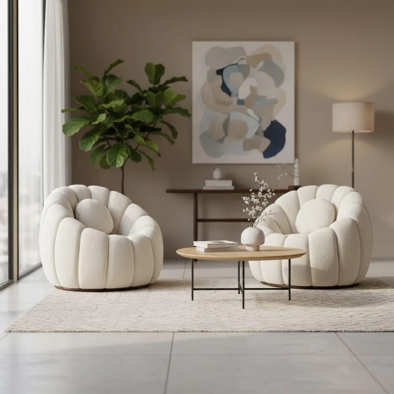 Kit 2 Poltronas Cloud Decorativas Bouclê com Almofada Bege D'Rossi