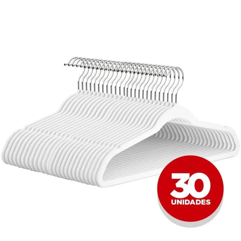 Kit 30 Cabides De Veludo Branco Yikasa