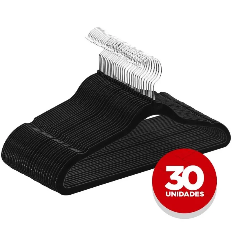 Kit 30 Cabides De Veludo Preto Yikasa
