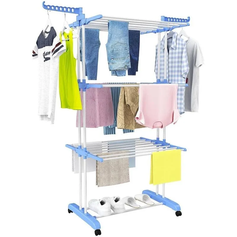 Varal De Chão Dobrável 3 Andares Azul Yikasa