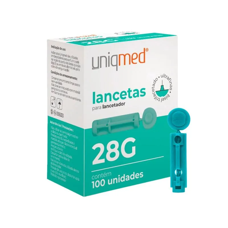Lancetas para lancetador 28G cx 100UN uniqmed