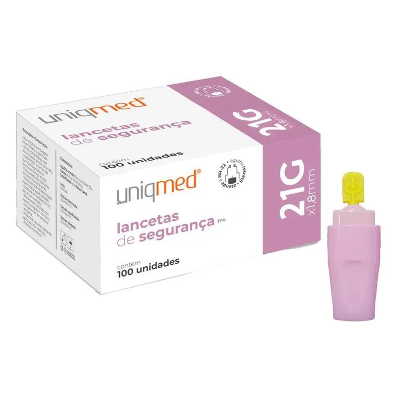 Lancetas De Segurança 1,8mm X 21g Tpa Cx 100un Uniqmed