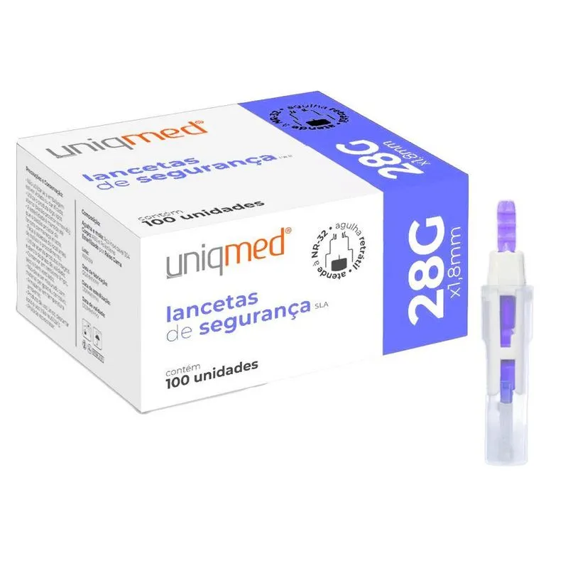 Lancetas De Segurança 1,8mm X 28g Sla Kit 200un Uniqmed