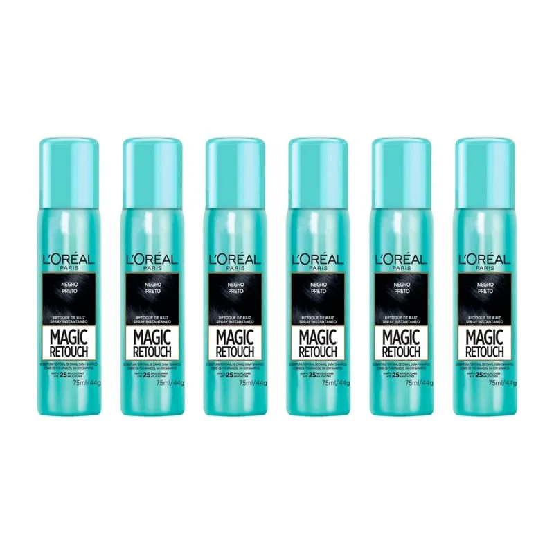 Coloraçao Loreal Magic Retouch 75ml Spray Preto - Kit c/ 6un
