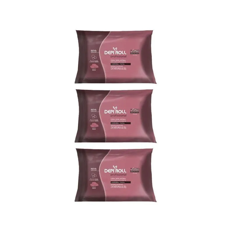 Depilatorio Depiroll Cera 250G Blocos Rosa - Kit Com 3Un