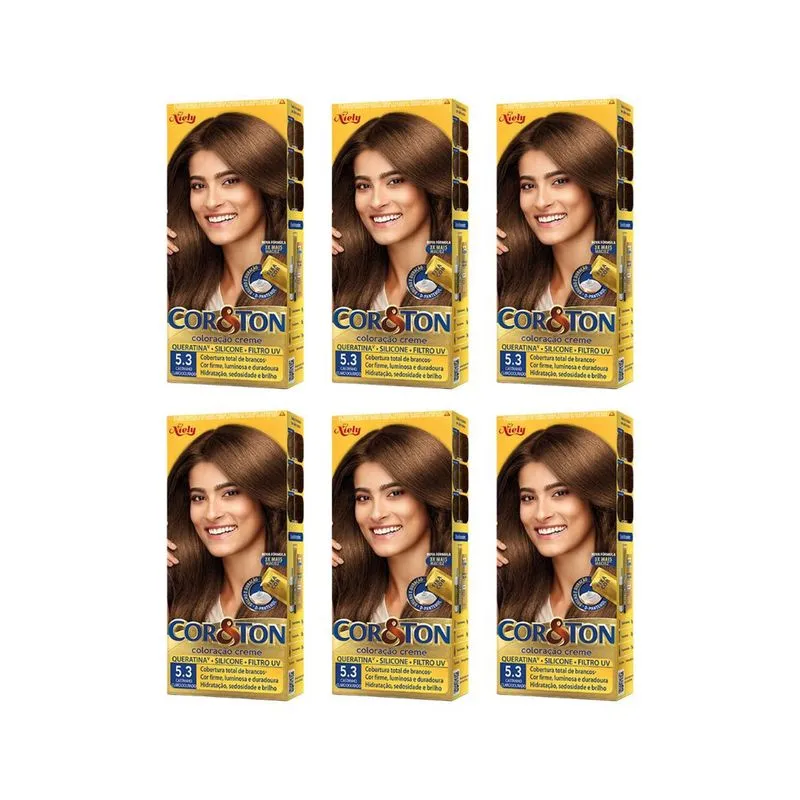 Coloraçao Cor&Ton 5.3 Castanho Claro Dourado 50g - Kit C/6un