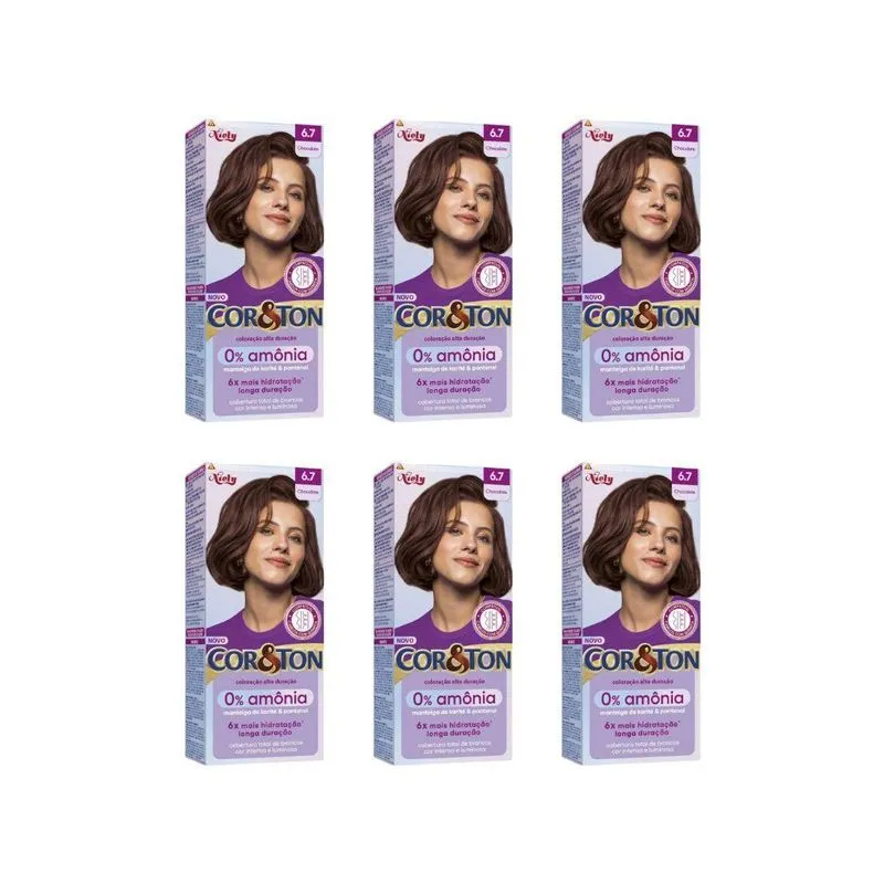 Coloraçao Cor&Ton Sem Amonia 6.7 Chocolate - Kit C/6Un