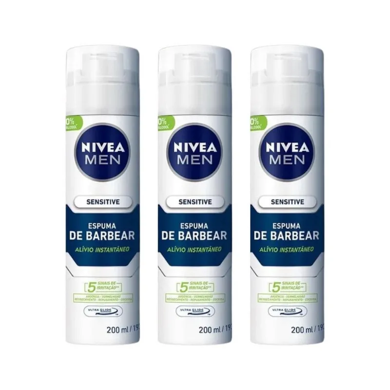 Espuma De Barbear Nivea 200ml Sensitive - Kit C/3un