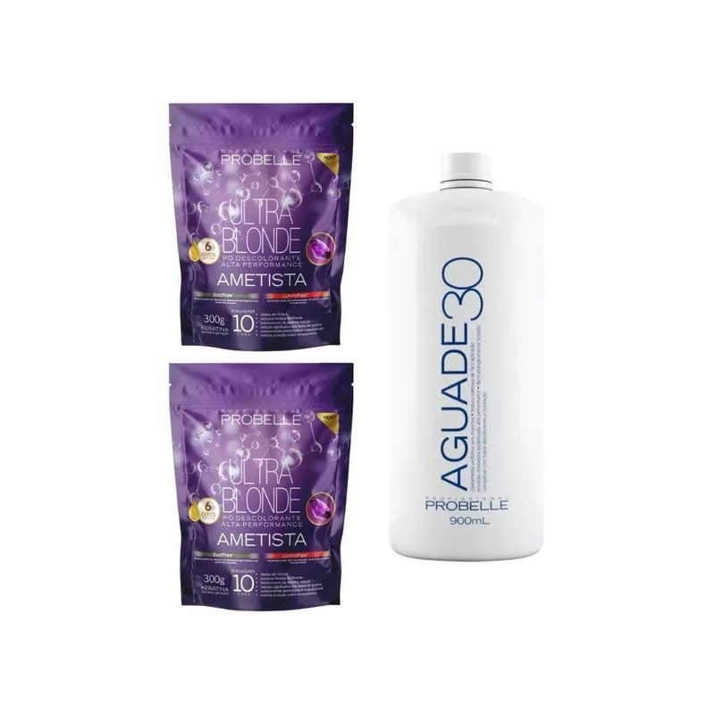 2 Po Descolorante Probelle 300g Ametista+agua Ox 900ml 30vol