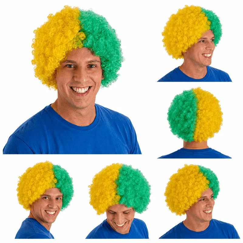 Kit 5 Perucas Black Brasil Verde Amarelo Copa Do Mundo Kit 5 Perucas Black