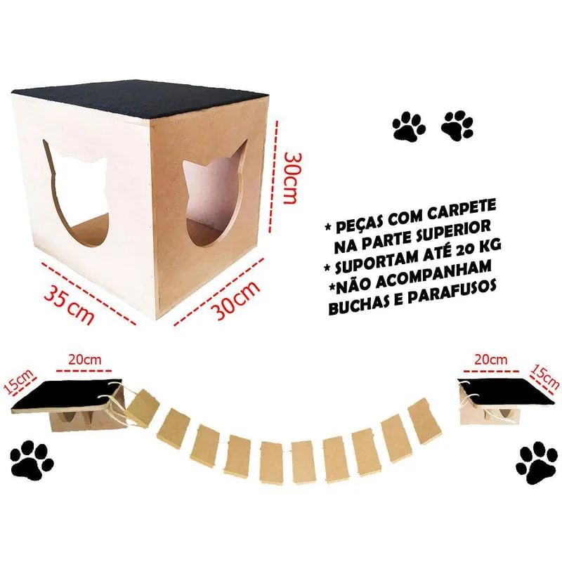 Nicho Gatos 9 Peças Toca Prateleira Escada Comedouro C-18
