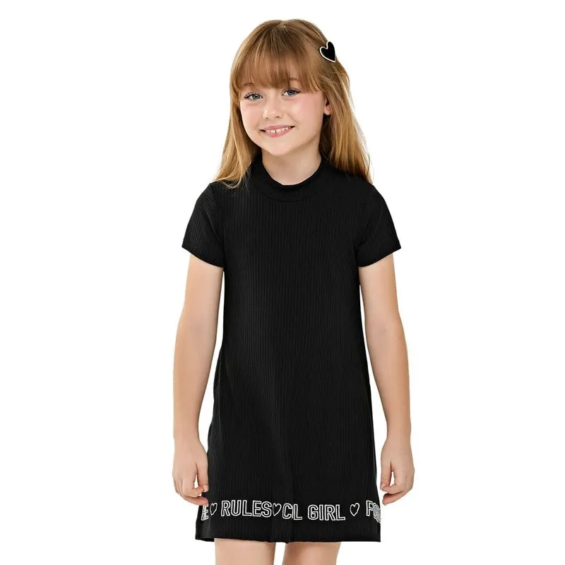 Vestido Infantil Menina Malha Canelada Elian Preto 6