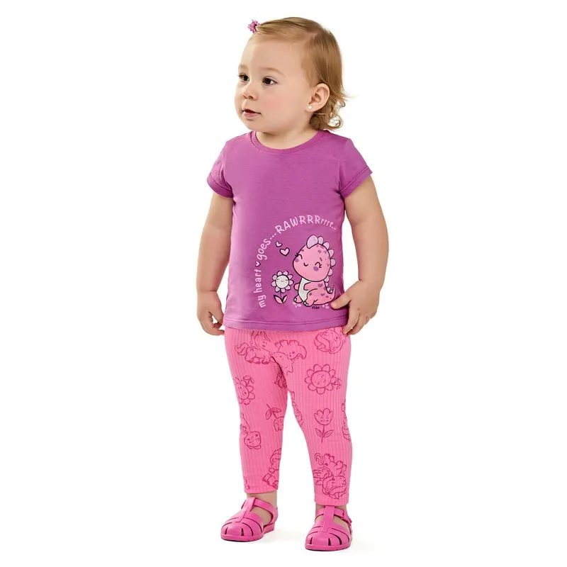 Conjunto Bebê Menina Dinossauro Elian Rosa 1