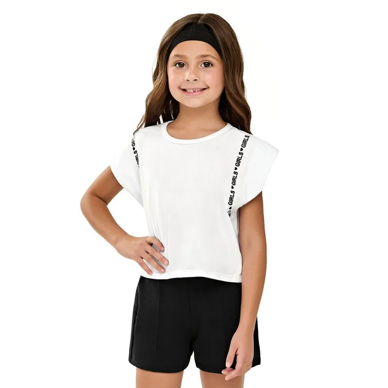 Conjunto Curto Infantil Menina Lettering Elian Branco 4