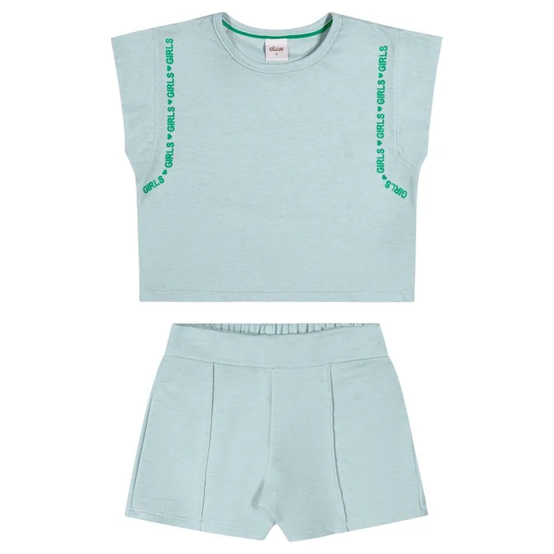 Conjunto Curto Infantil Menina Lettering Elian Verde 4
