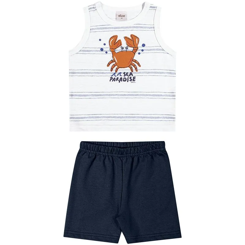 Conjunto Elian Infantil Menino Verão com Estampa Sea Caranguejo 4/8 - 221596-BRANCO-4