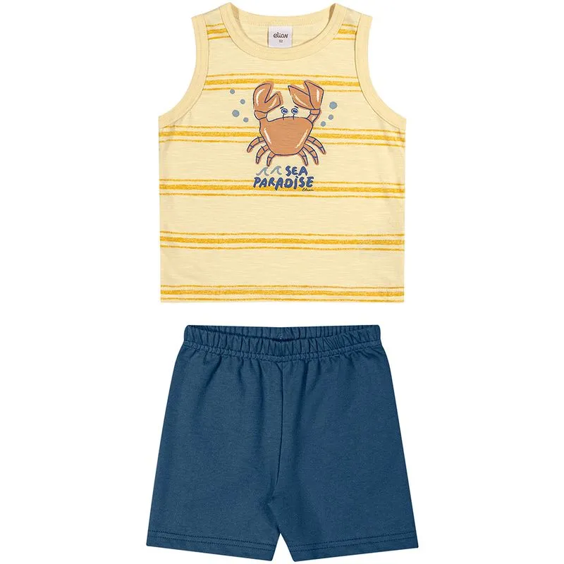 Conjunto Elian Infantil Menino Verão com Estampa Sea Caranguejo 4/8 - 221596-BEGE CREAM-4