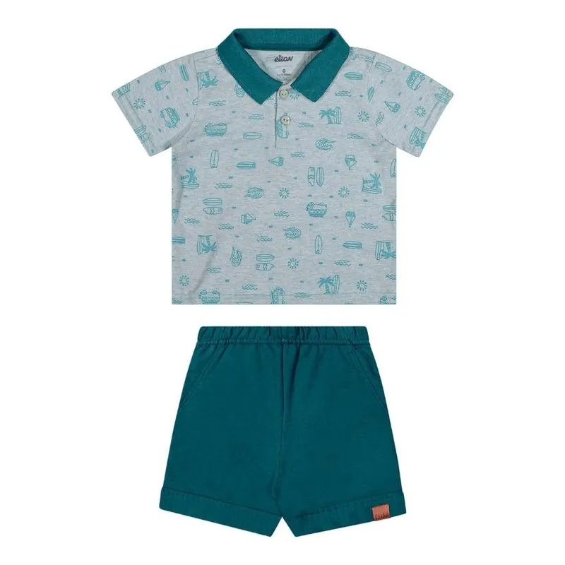 Conjunto Estampado Elian Menino Infantil Verão 1/3 - 201317-VERDE LAGOON-2