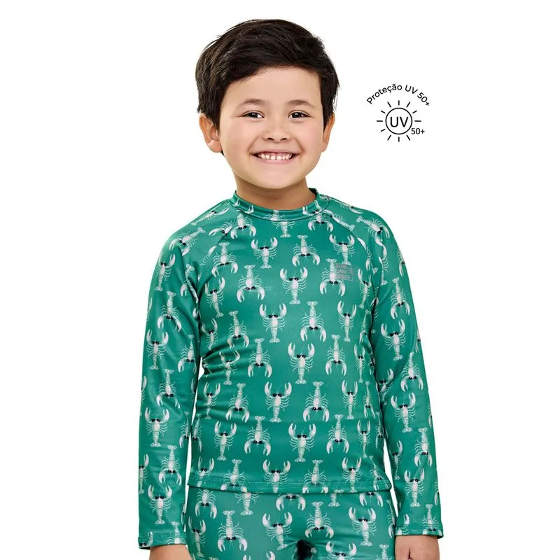 Camiseta Infantil Menino Lagosta Com Proteção Solar Elian Verde 14
