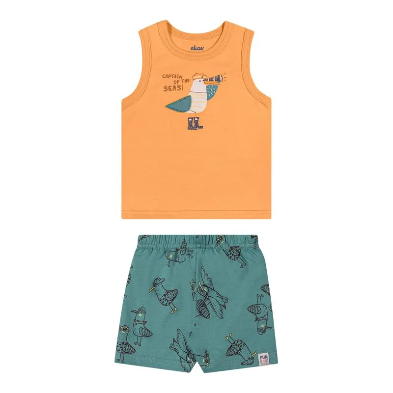 Conjunto Bebê Menino Estampa Gaivota Interativa Elian Laranja GB