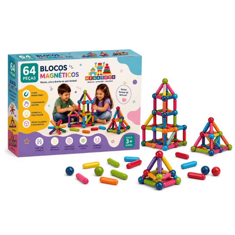 Bastões Magnéticos com 64 Peças - Mega Toys
