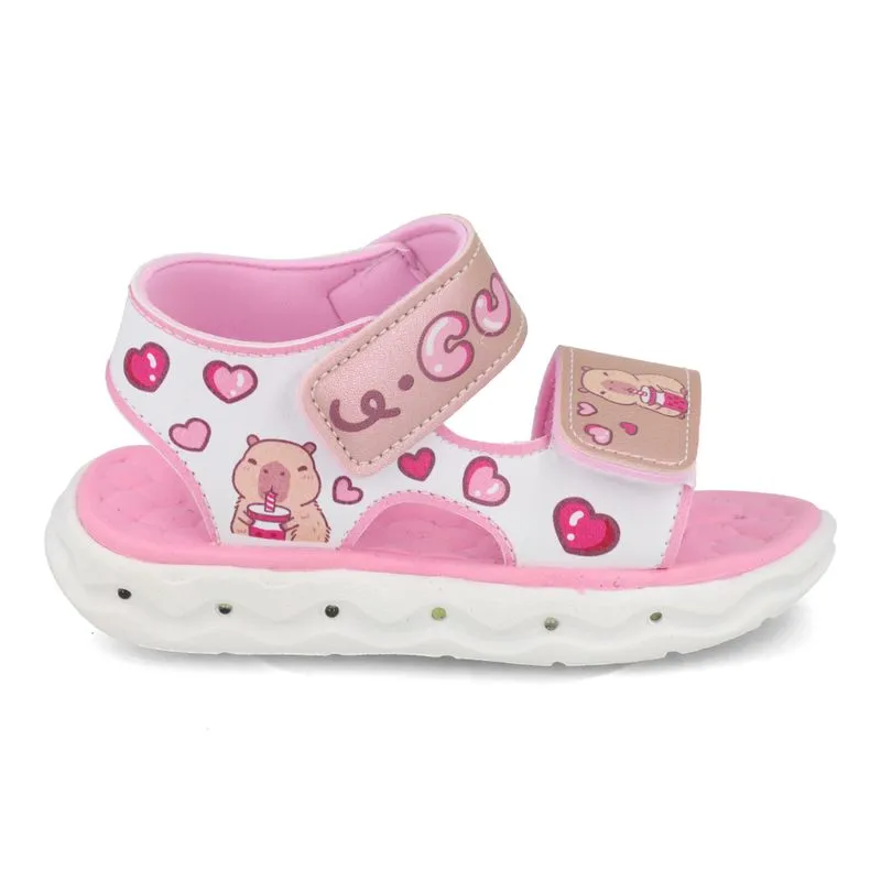 Sandália Infantil Mini Pé Velcro Rosa Sola Tratorada 22