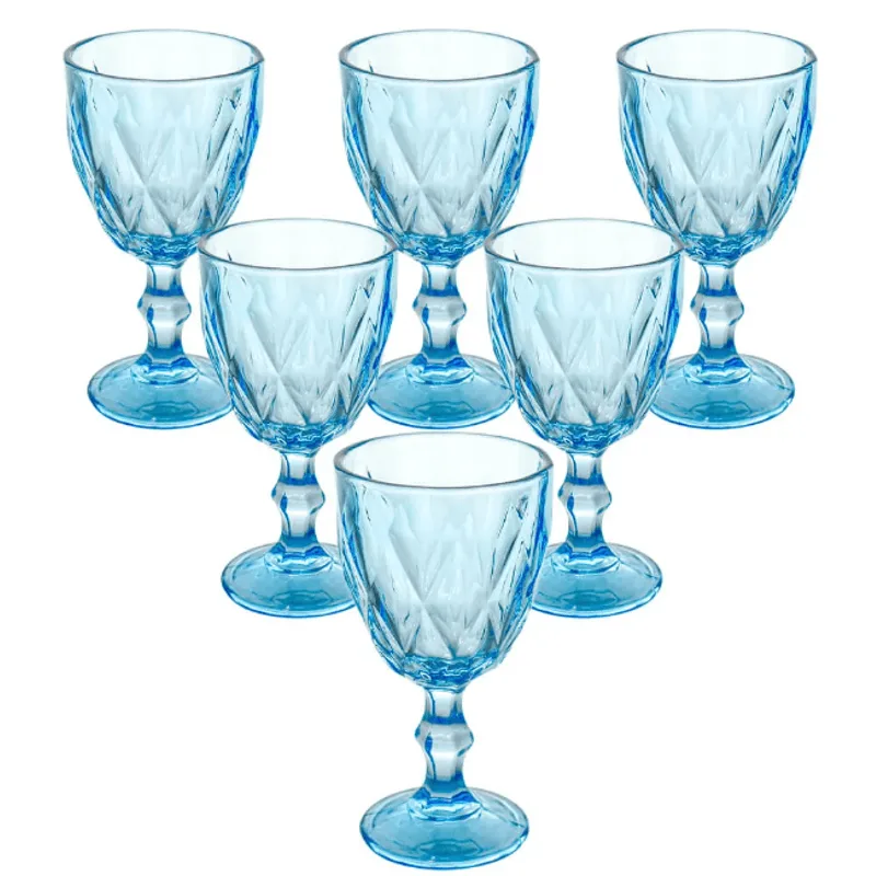 Jogo De Taças Luxx Ellegance 300ml 6 Und Cristal Blue Vidro Metalizado