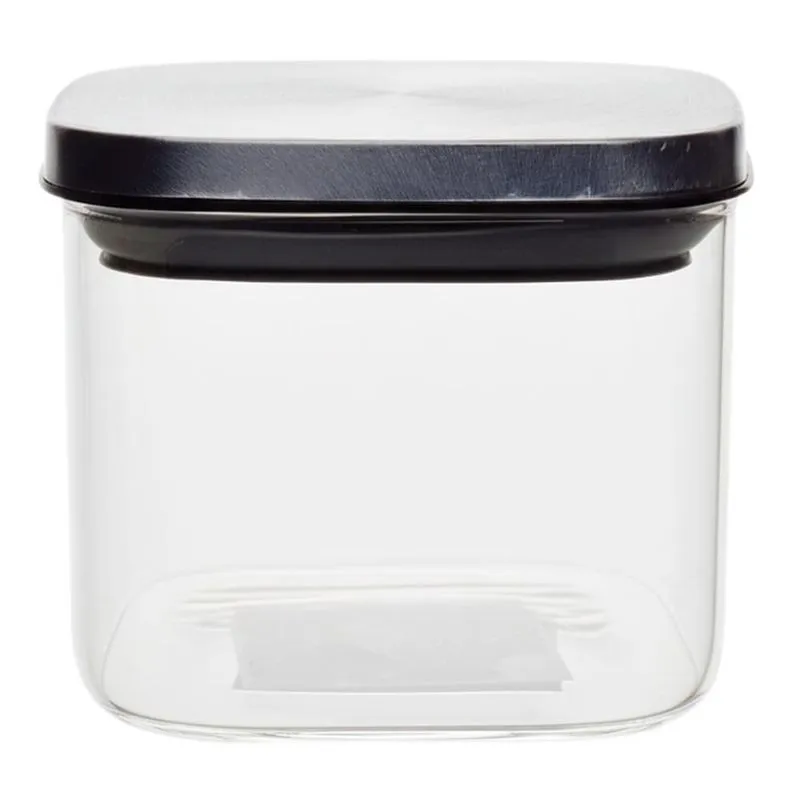 Pote Vidro Hermético Quadrado Tampa Inox 600ml Vista Home