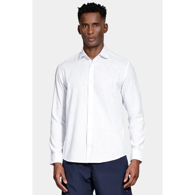Camisa Slim Manga Longa Linen Branco - P