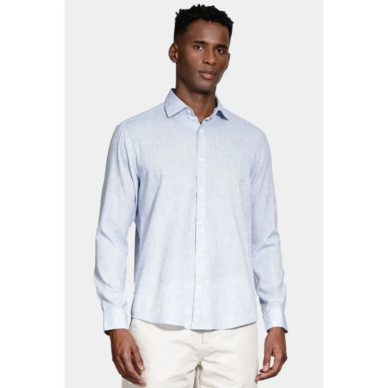 Camisa Slim Manga Longa Linen Azul - GG