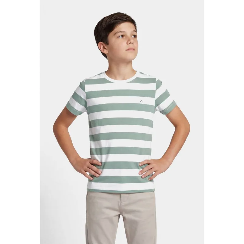 Camiseta Manga Curta Infantil Listrada Off White Com Menta - PP
