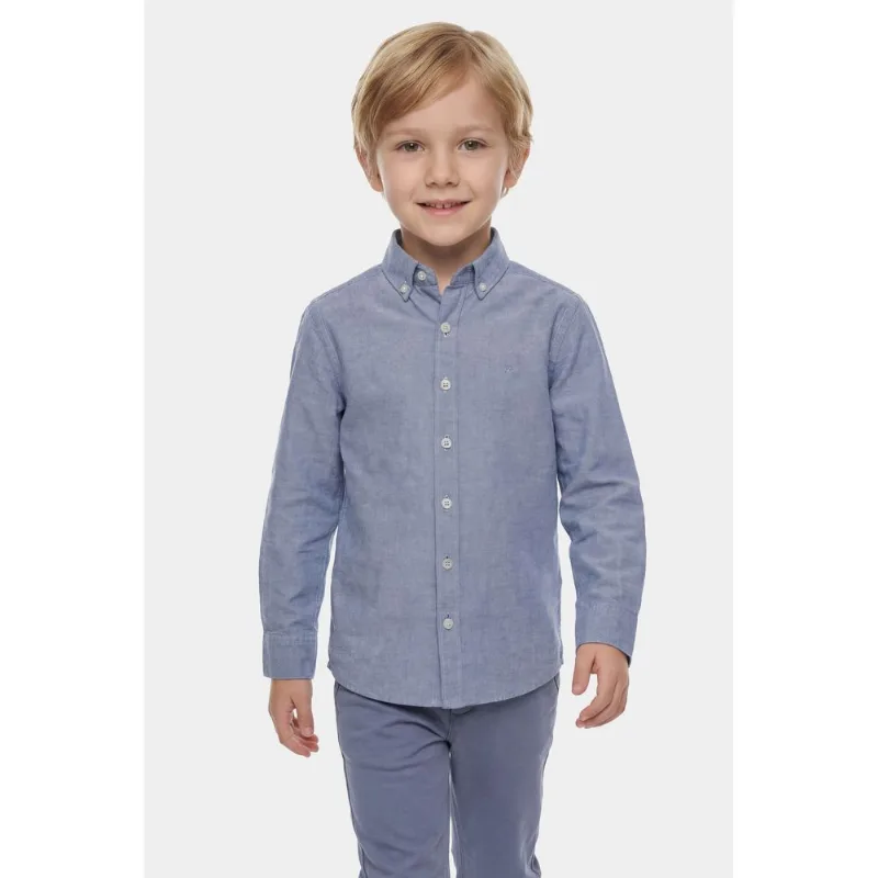 Camisa Manga Longa Infantil Oxford Azul - 12