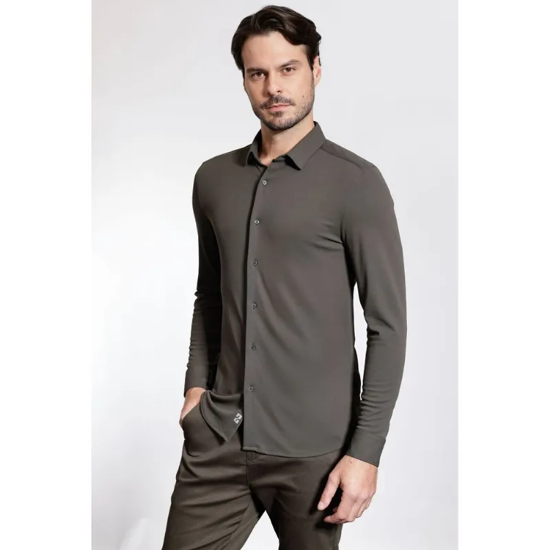 Camisa Manga Longa Slim Poliamida Piquet Verde Folha - XGG