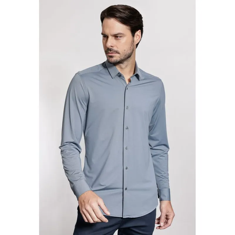 Camisa Manga Longa Maquinetada Azul Indigo - G