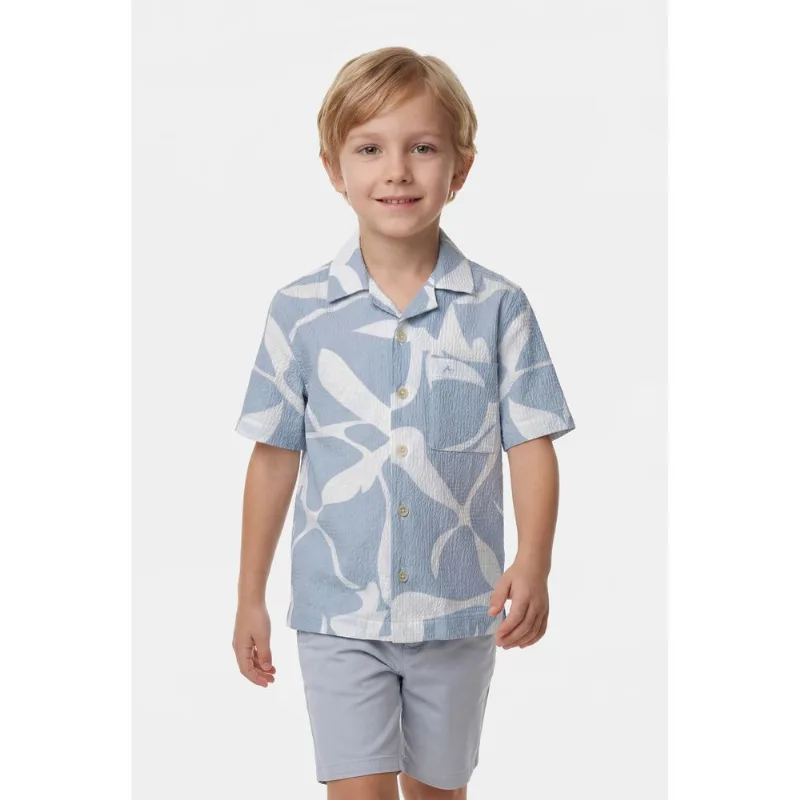 Camisa Regular Manga Curta Infantil Seersucker Azul Claro Com Branco - 6