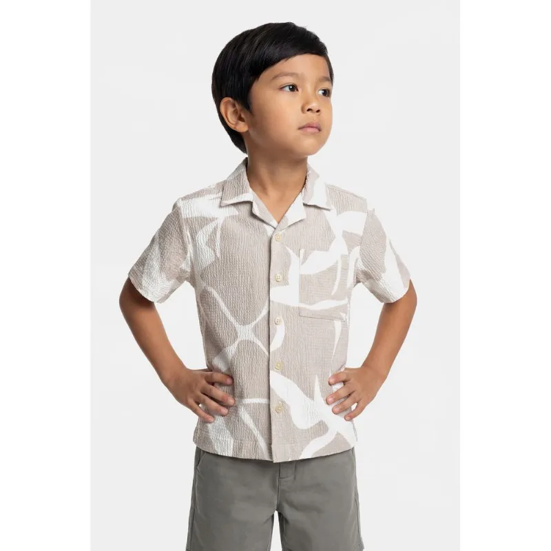 Camisa Regular Manga Curta Infantil Seersucker Caqui / Branco - 10