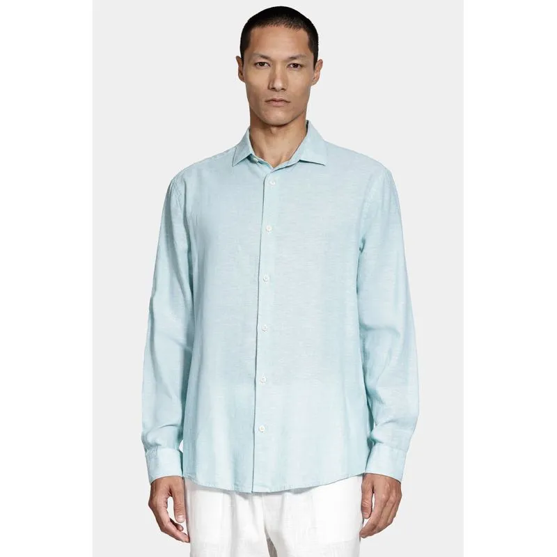 Camisa Manga Longa Regular Linho Algodão Surat Azul Piscina - XXG