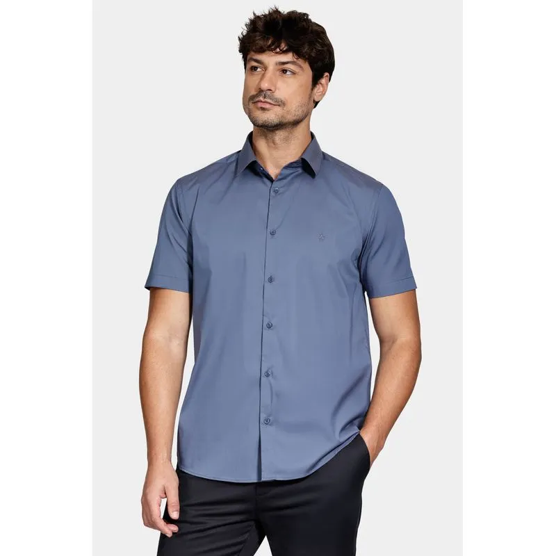 Camisa Manga Curta Slim Tech Azul Jeans - G
