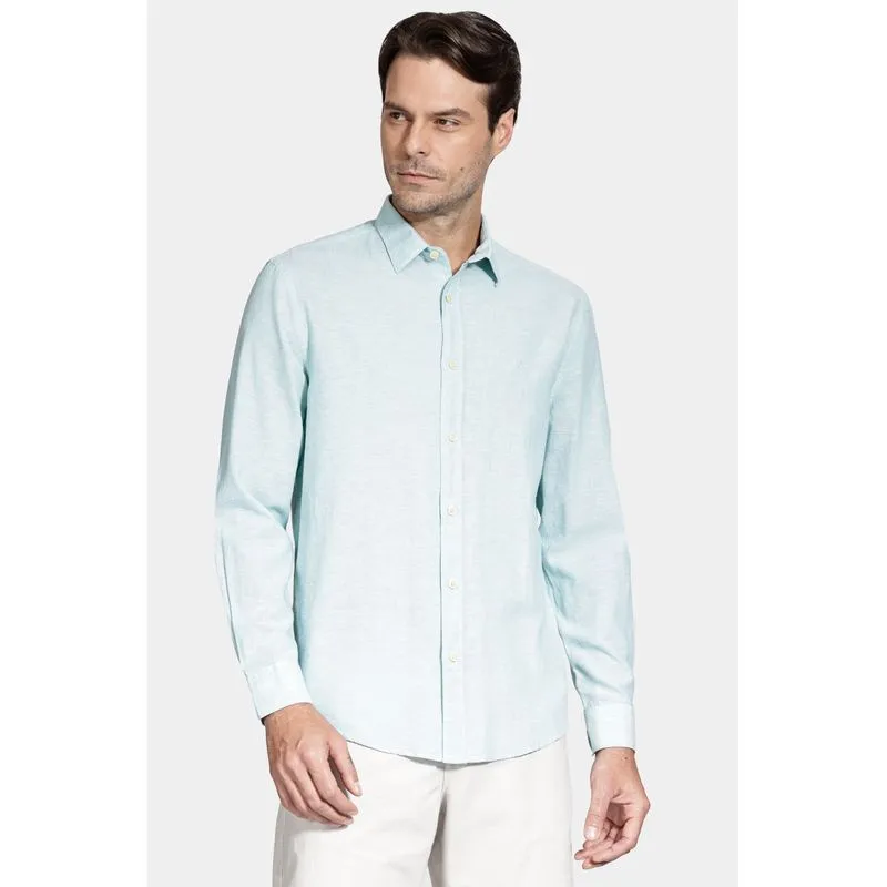 Camisa Manga Longa Slim Linho Azul Piscina - GG