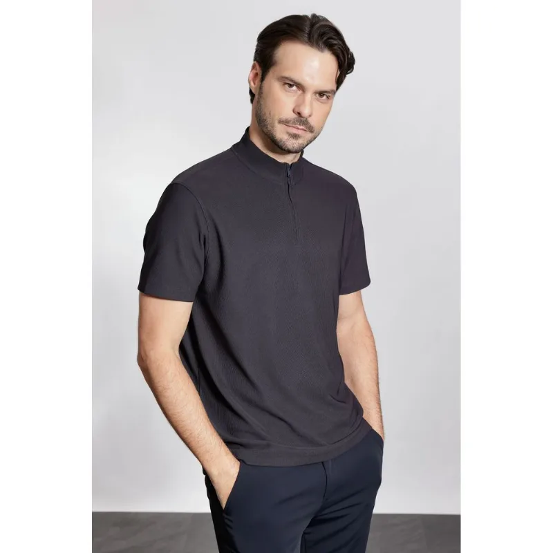 Camiseta Gola Alta Com Zíper Marinho - P