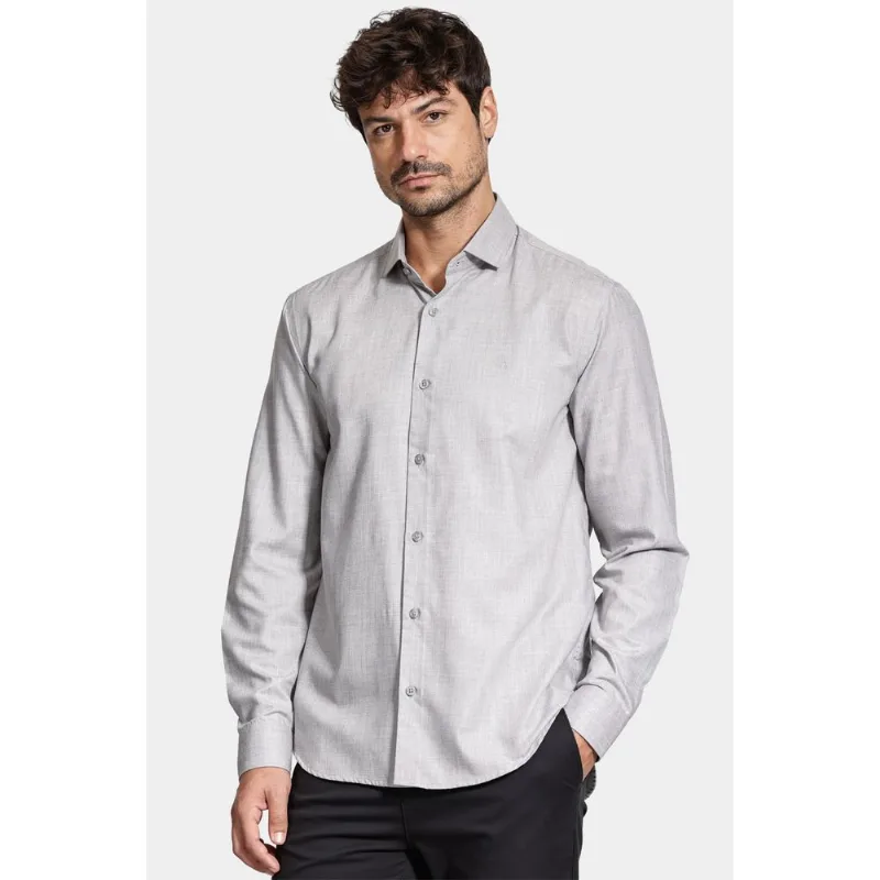 Camisa Manga Longa Regular Melange Cinza - XXG