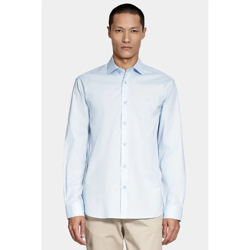 Camisa Manga Longa Slim Tricoline Algodão Azul - XGG