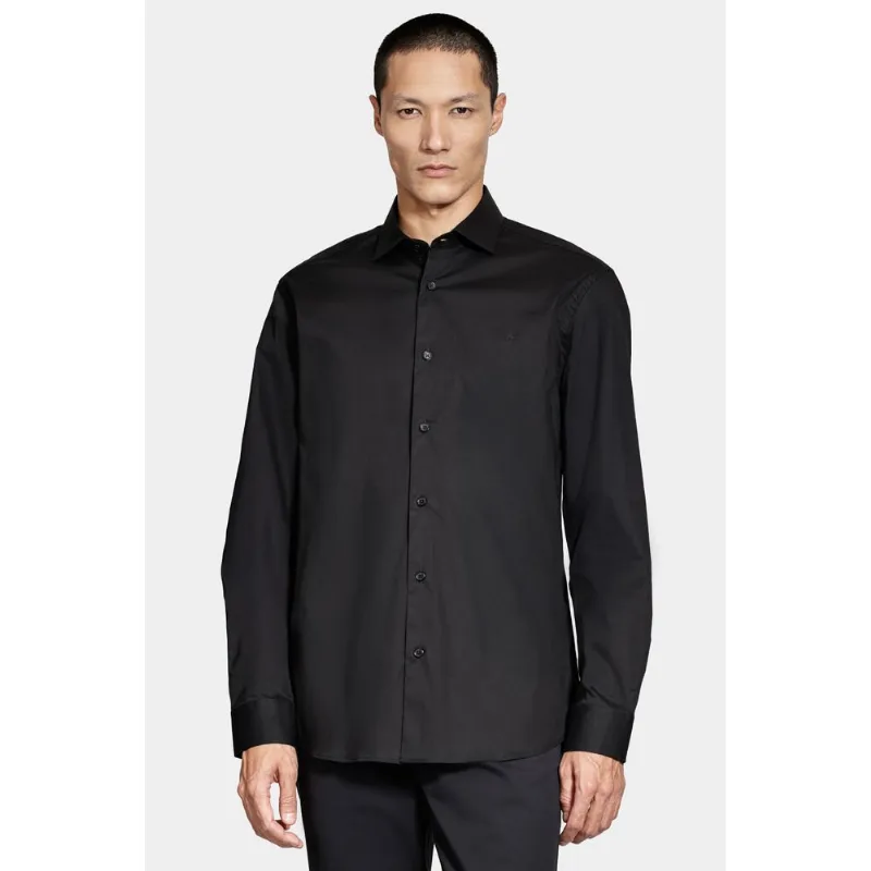 Camisa Manga Longa Slim Tricoline Algodão Preto - G