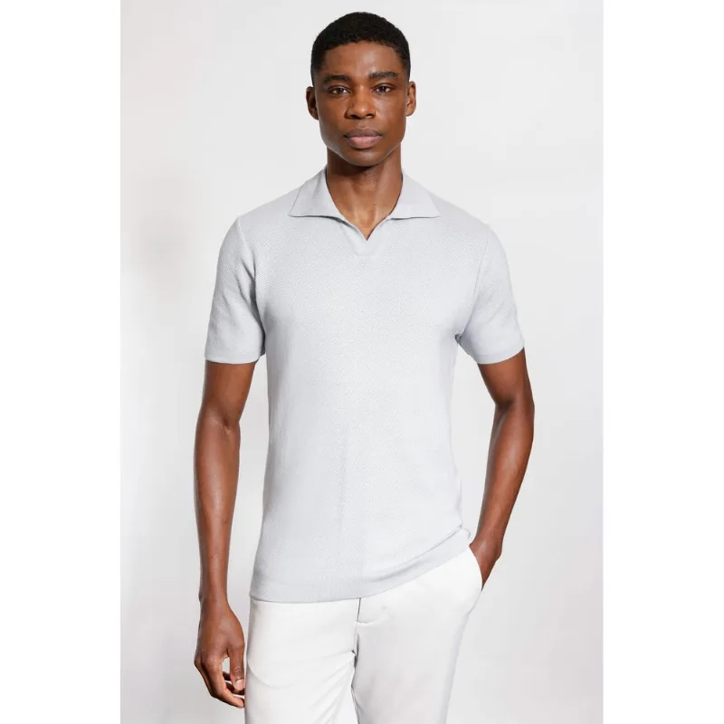 Polo Tricot Manga Curta Texturizada Cinza - G