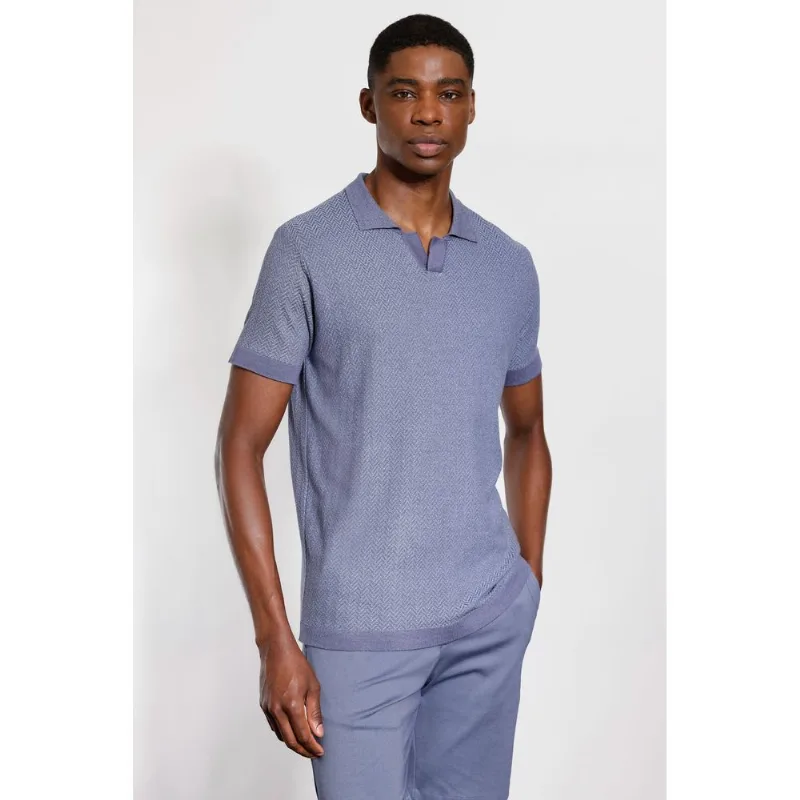 Polo Tricot Manga Curta Explorer Fishbone Azul Indigo - M