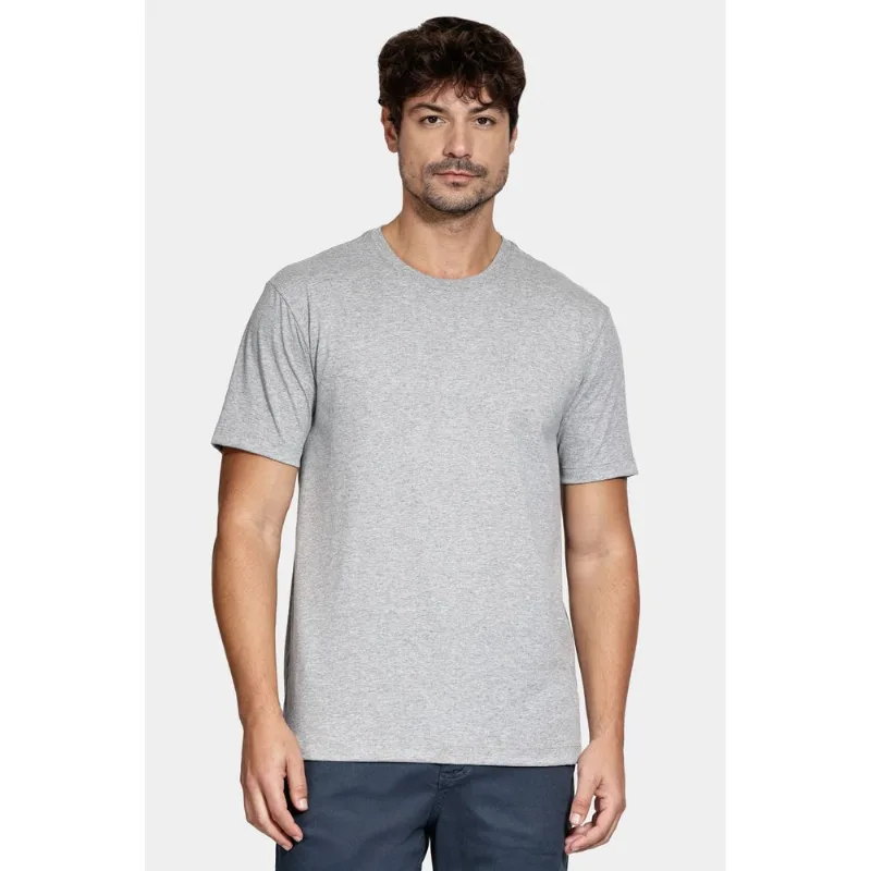 Camiseta Manga Curta Bordado Básica Cinza Mescla - G