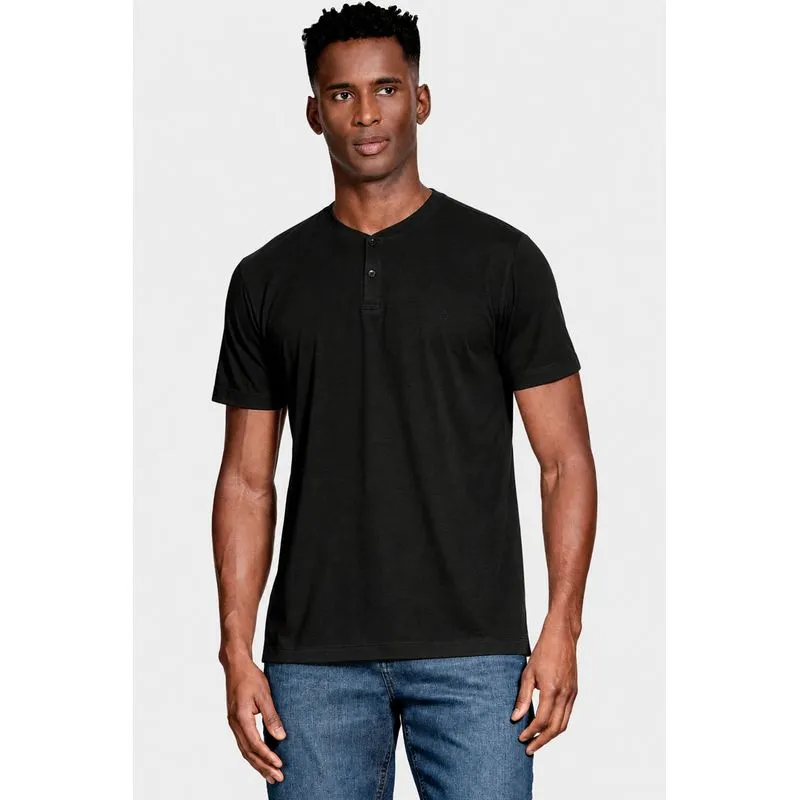 Camiseta Manga Curta Portuguesa em Blend de Linho Preto - M