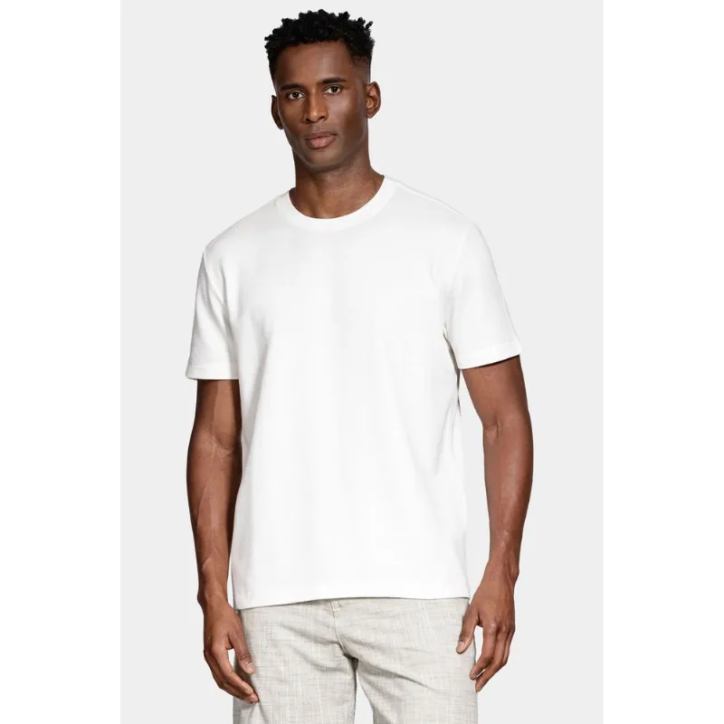 Camiseta Malha Texturizada Manga Curta e Bordado Off White - P