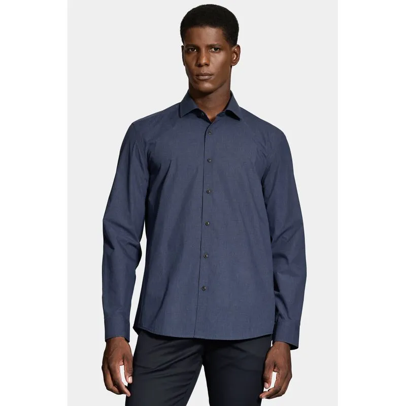 Camisa Regular Micro Xadrez Fio 60 Melange Marinho/Azul - G
