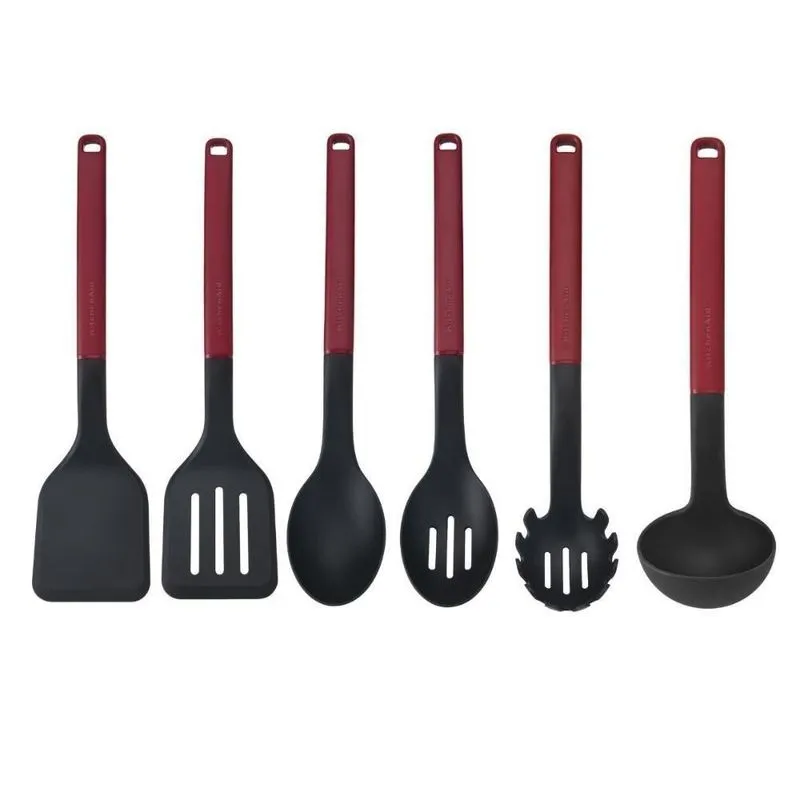 Jogo De Utensílios De Cozinha 6 Peças Em Nylon E Abs Para Panelas Antiaderentes Vermelho Kitchenaid